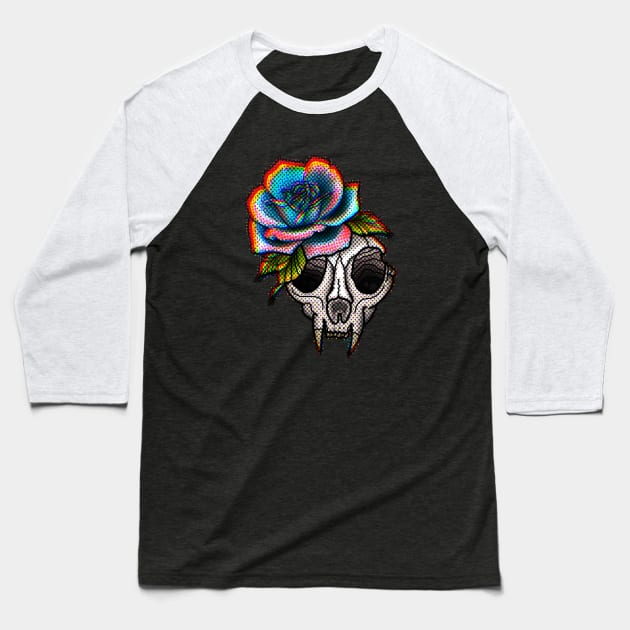 Catskull rose Baseball T-Shirt by TyJys Ink&Design